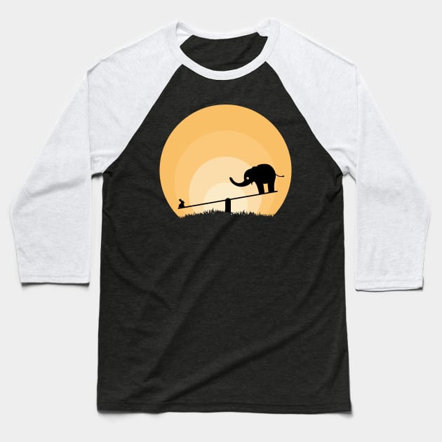 rabbit and elephant playing seesaw Baseball T-Shirt by Ageman